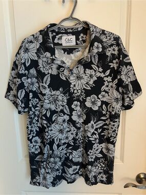 C&C California Black and White Floral Polo
